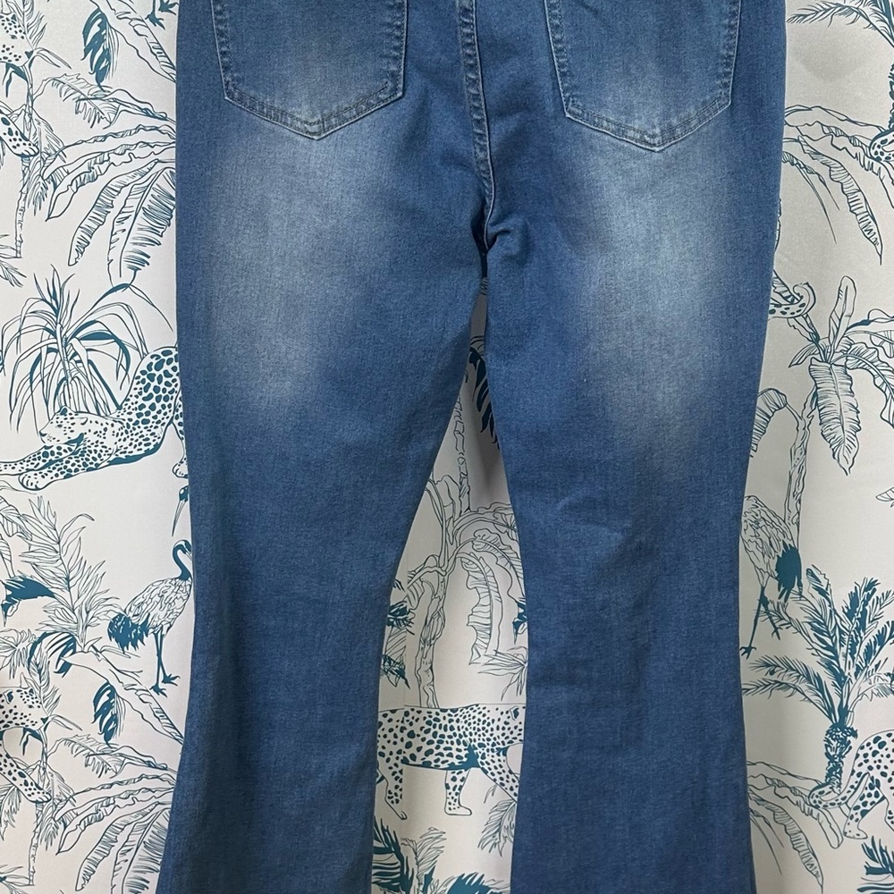 Denim Patchwork Flare Jeans - Blue - image 3